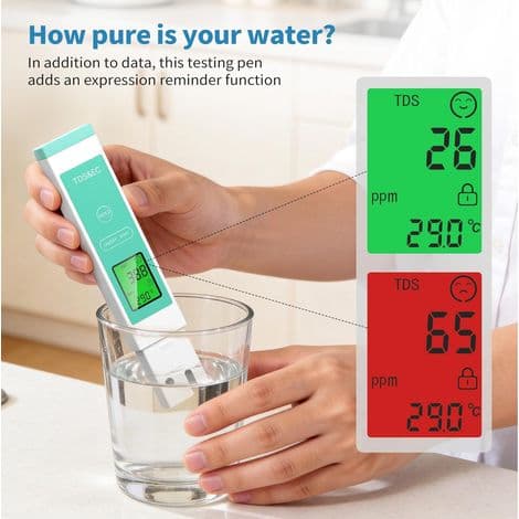 Forever Speed 4-i-1 Pool pH-tester, Elektronisk pH-meter pH/TDS/EC/Temperatur [Emoji-påmindelse] TDS-meter EC-meter til .