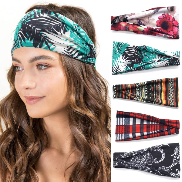 Kvinnor Pannband Boho Floal Style Criss Cross Head Wrap Hårband 4