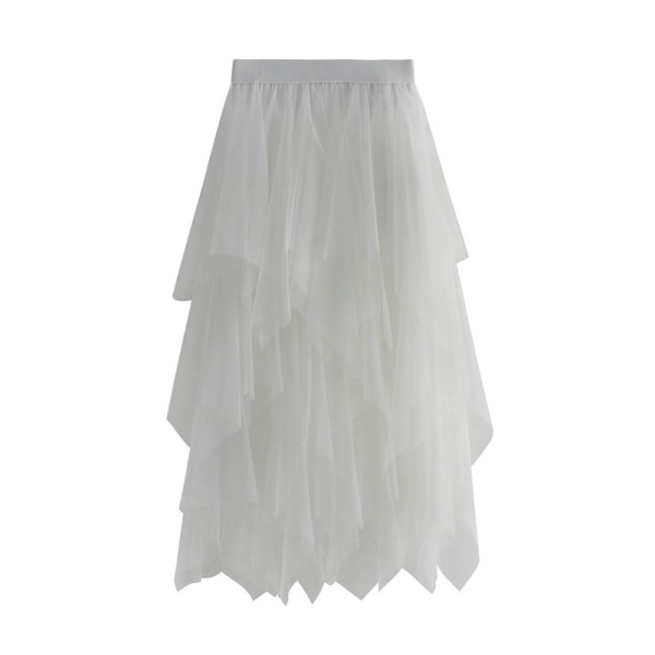 Kvinnor Tyllkjol Elastik midja Mesh lang stykke kjol white