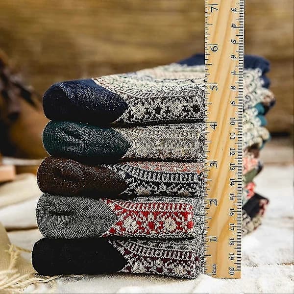 5 pakker dameuldstrømper, varme vinterstrømper, tykke strikkede hyttestrømper i denim, bløde strømper som gaver til kvinder