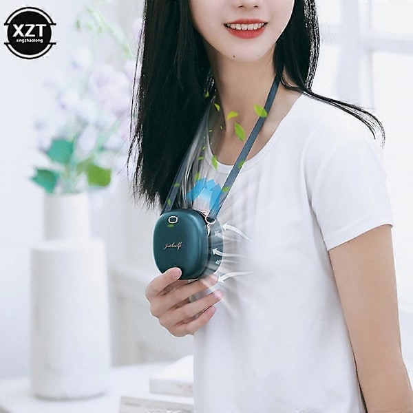 2023 Ny Mini Portabel Hängande Midje- och Nackfläkt Hands Free USB 3 Hastigheter Justerbar Luftkylare Drop Shipping Sommar Utomhus VIT