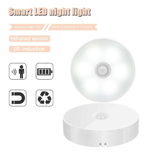 LED bevægelsessensor lys PIR USB batteri trådløs vægskab trappe natlampe