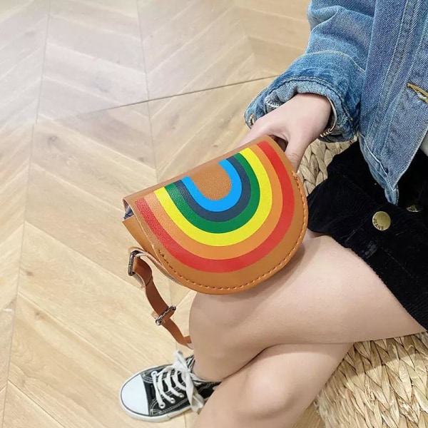 Sød taske til børn med skulderrem regnbuebrun multicolor