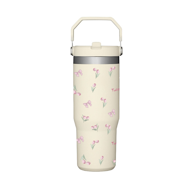 Kreativt tryck bärbar bilmugg jätte 306 rostfritt stål termosmugg bil ismugg Pink bow tulip