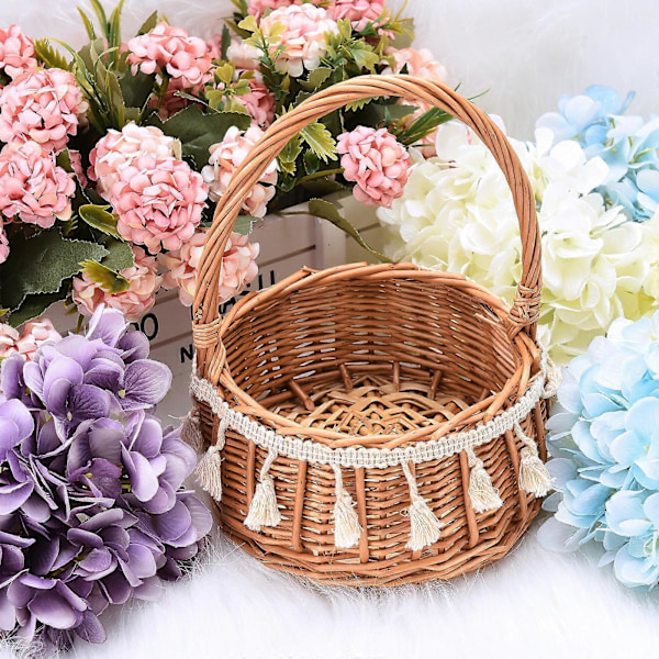 Handgjord Vävd Rotting Blomsterflickakorg för Bröllop