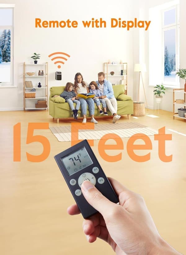 Wall Mounted Heater with Remote Control - 800W Plug-in Heater with LED Display, Adjustable Thermostat and Timer