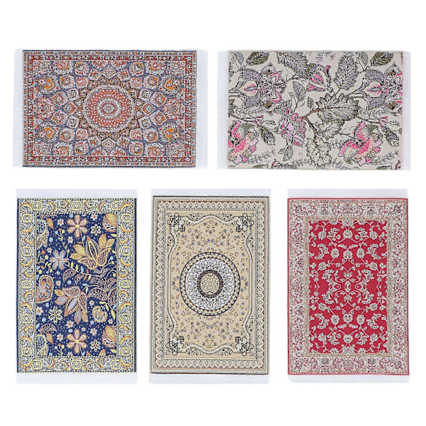 5 stk. 1/12 Dukkehus Tæppe Blomsterprint Udsøgt Let at Rengøre Blødt Miniature Gulvtæppe