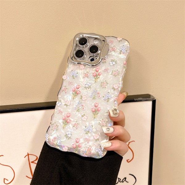Litet fräscht skalmönster blommigt passande för iPhone15 mobilskal Apple 16promax linsskydd skyddande skal white iPhone16plus