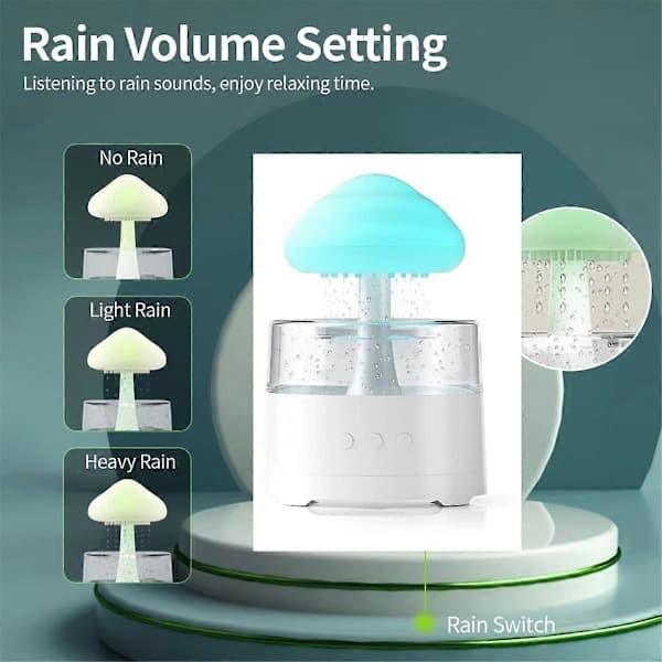 Regnmoln Luftfukter, Sopp Luftfukter, Sky Luftfukter med Justerbare LED-lys, Regnmoln