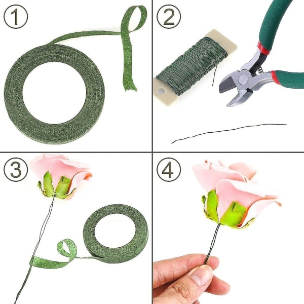 Blomsterbindingsværktøjssæt, blomstertape, stammewrap 1/2 tomme gange 30 yards, 22 gauge grøn paddeltråd og 4 1/2 tommer trådskærer