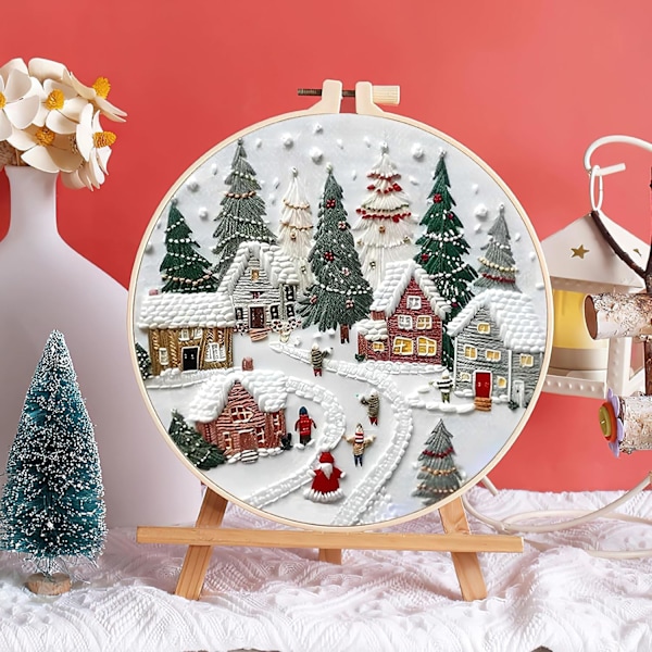 Broderikit för Jul, DIY Broderi Nålkonst Kit för Nybörjare Vuxna, Handsömnad Hantverkskit