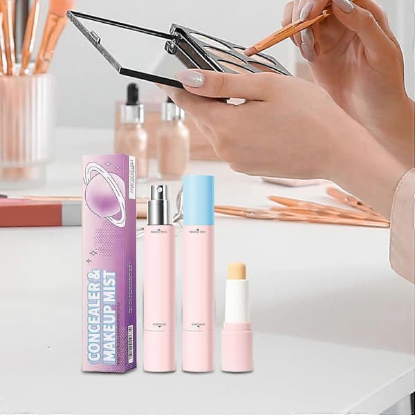 Høj Dækkeevne & Setting Stick Concealer | Ansigtsconcealer & Setting Spray 2-i-1 | Letvægtsmakeup til Skønhed & Rejser Color 01