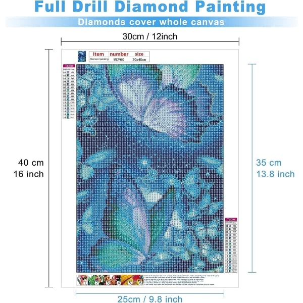 30*40 CM 5D Timanttimaalaussarjat numeroiden mukaan Perhonen Diamo