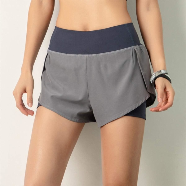 2 i 1 Flowy löparshorts for kvinder Quick Dry Drawstring Gym Grey