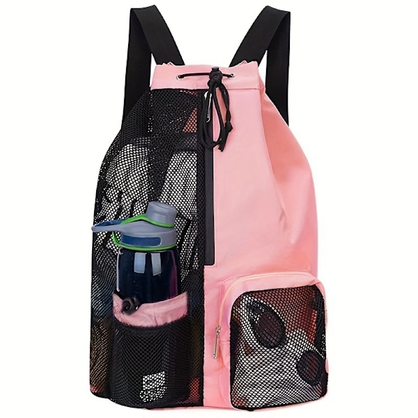 Simväska mesh dragsko ryggsäck med våtfack strandryggsäck gym hot ryggsäck pink