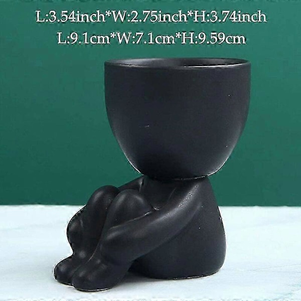 Keramiska skulpturer Konst Resin Suckulentkruka, Härlig Sittande Person Form Bonsai Planter för Bordsdekoration