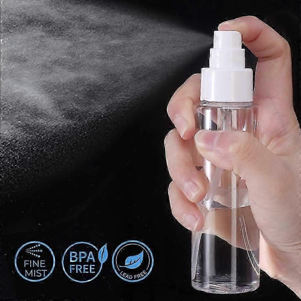 4-pack 100 ml klara plastsprayflaskor med finfördelare. Påfyllningsbara och återanvändbara flaskor för eteriska oljor