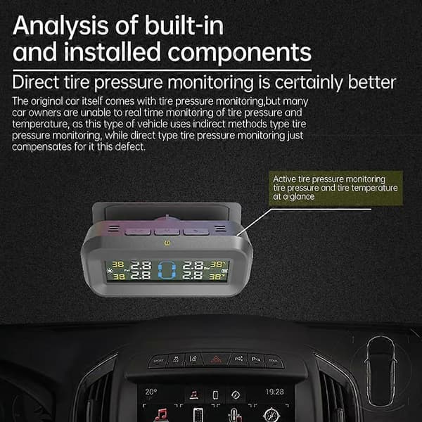 T14 Solar / USB Laddningssystem för Däcktrycksövervakning Bil TPMS med 4 Externa Sensorer