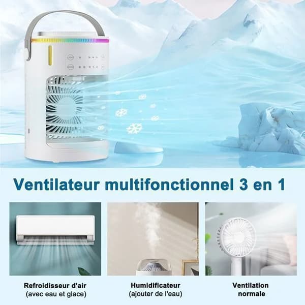 BRILLSTEN Bærbar Aircondition Ventilator 600ML USB — Stille 3-Hastigheds Ventilator, Luftfugter og Renere