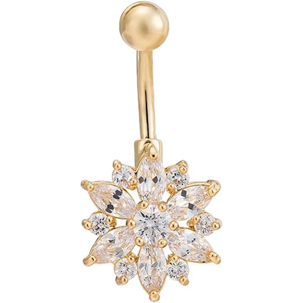Navlepiercing i kirurgisk stål med livlige strassblomster - Navlepiercinger belagt med 18k guld - Diamantkort krysantemum