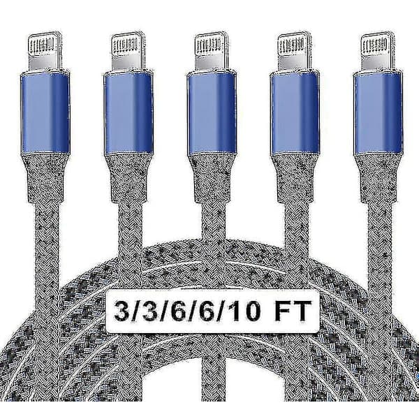 5-pakning nylon iPhone-lader Lightning-kabel hurtiglading