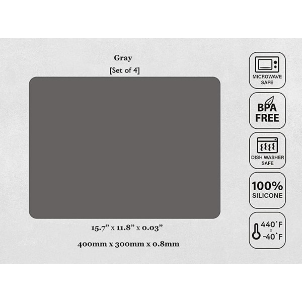 Silikon dekkeunderlag, bordmatter sett med 4 vanntette varmebestandige
