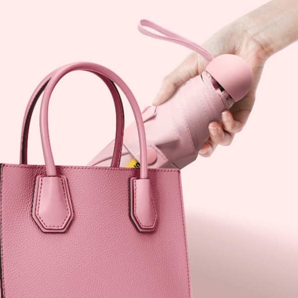 Vikbart Mini Paraply Vindtätt & UV-Skyddande Foder Paraply Användbart i Sol och Regn Rosa