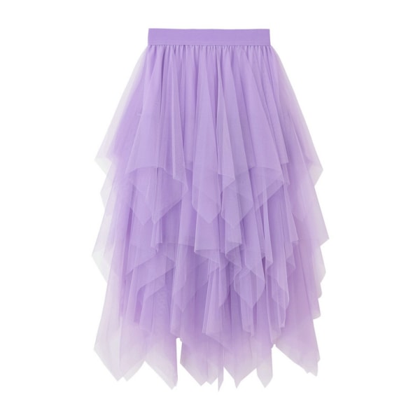 Kvinnor Tyllkjol Elastik midja Mesh lång stycke kjol purple