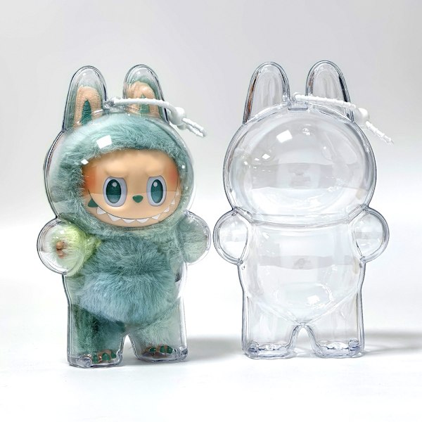 Högkvalitativ POP MART LABUBU 3.0 Monster Plyschdocka Sittande och Sitt Paj Transparent Skyddsfodral Dammskydd