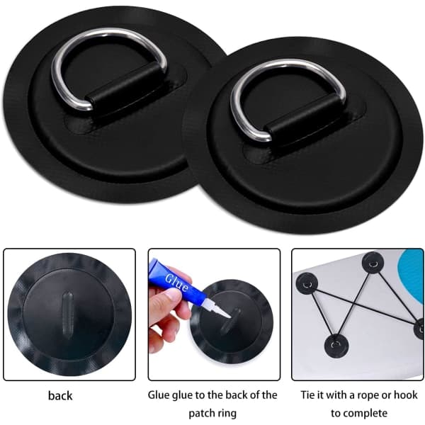 6-pack D-ring-lappar i rostfritt stål för uppblåsbar båt, kajak, gummibåt, SUP