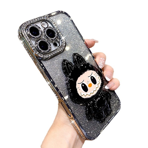 Nytt strassfodral Labubu spegelhållare lämpligt för Apple 16PROMAX mobiltelefonfodral iPhone15 skyddsskal 1 iPhone16E