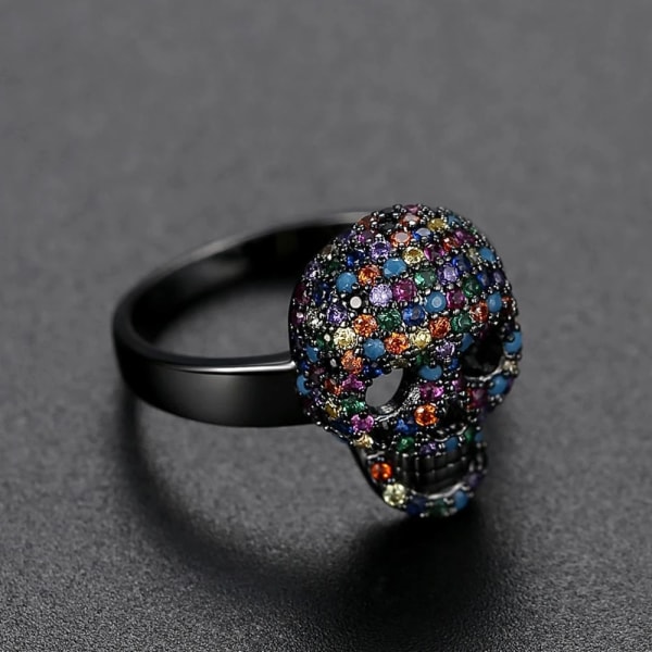 Punk färgglada CZ Skeleton Devil Ring black 8