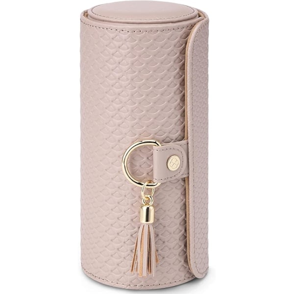 Rejsetaske til smykker, kunstlæder smykkeruller smykkeorganisator til ringe, øreringe, halskæder, armbånd, gave til kvinder, par, pink