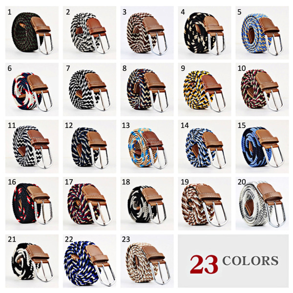 Bälte canvas 23 mönster storlek W26-W36 stretch justerbar längd: 12 Svart / grå / blå