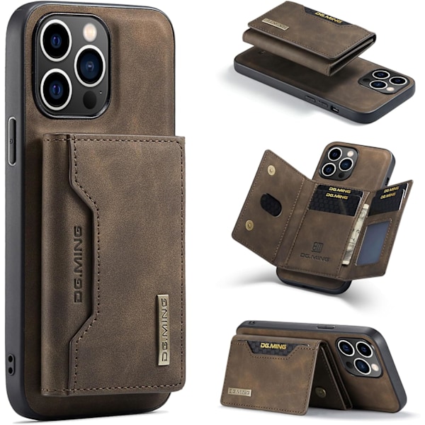iPhone 15 Pro Max Læder Wallet Case med Aftagelig Kortholder, Khaki Lys Brun