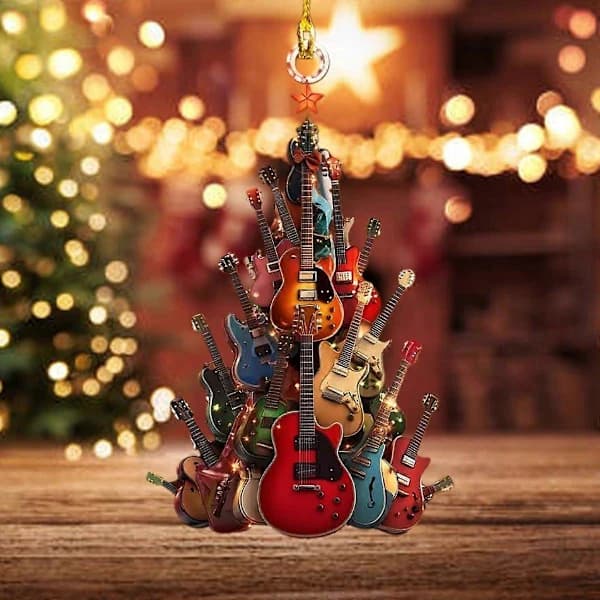 2 stycken Rockgitarr Julgransdekorationer, 2D Högkvalitativ Akryl Rockgitarr Julgransdekorationer
