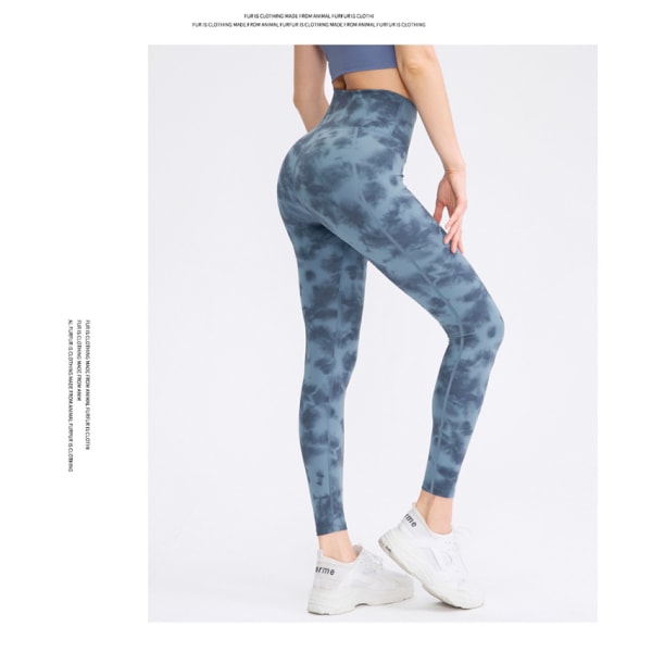 Womens High Waist Gym eggings Fitness Sport öp Yoga Byxor Tie Dye Blue L