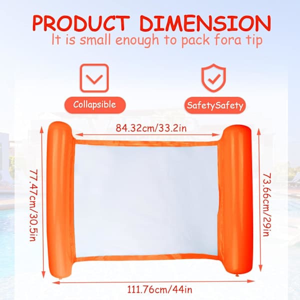 Multifunctional Floating Hammock, 4-in-1 Inflatable Pool Float, Recliner Floating Water Hammock, Foldable Floating Hammock orange