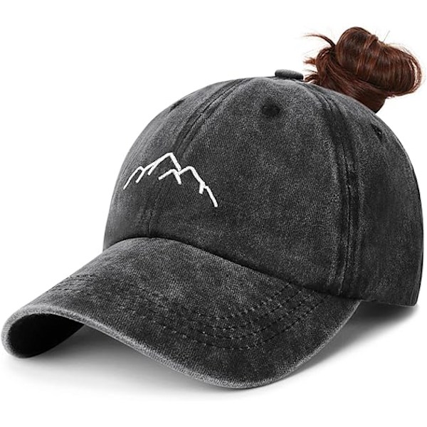 Baseballkeps med hästsvansöppning för kvinnor - Tvättad baseballkeps i bomull för kvinnor, vintage hög knut, broderad klassisk justerbar hästsvanskeps