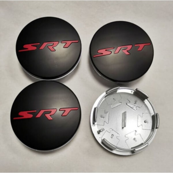 4x til DODGE CHALLENGER DEMON 63MM Mat Sort Rød SRT Bogstav Hjul Centerkapsler
