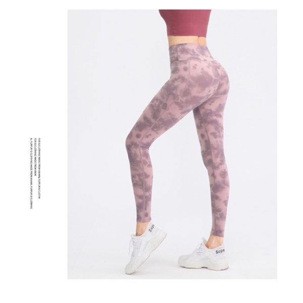Kvinder High Waist Gym Leggings Fitness Sport Løp Yoga Byxor Tie Dye Ljus Grey 2XL