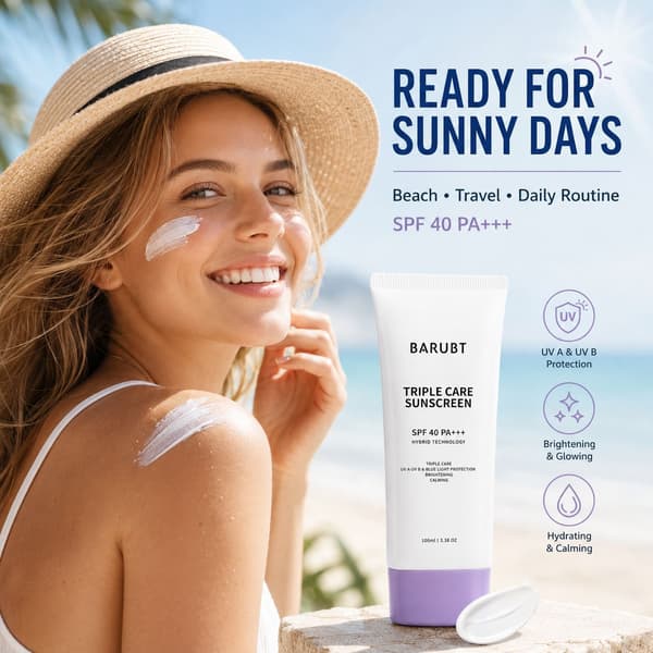 BARUBT Triple Care Protective Cream/Lotion: UV Protection, Refreshing, Non-greasy, Universal, Multi-functional 100ml