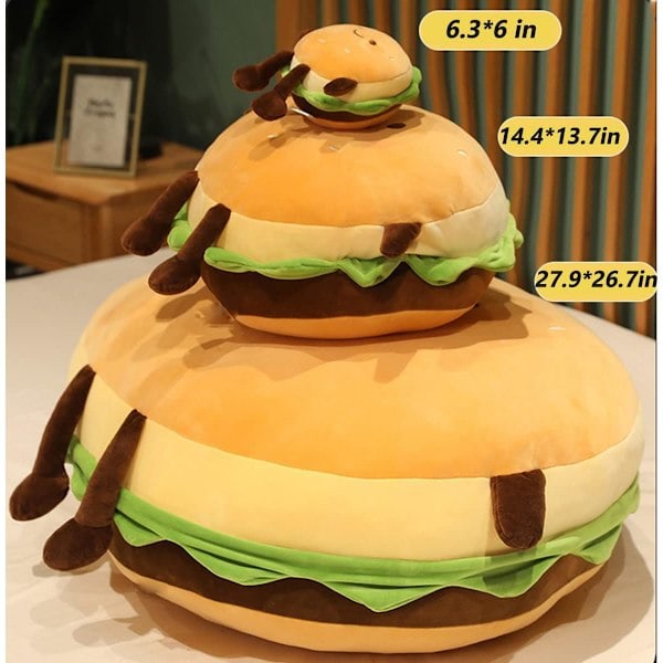 Hamburger Plysjleke - Hamburger Fylt Leke - Søt Mat Plysjpute (15 cm)