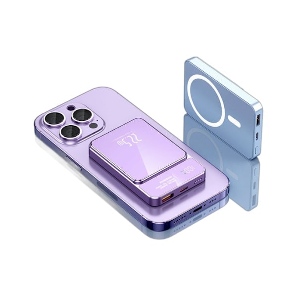 Magnetisk Portabel Laddare 20000 mAh Snabbladdning 22.5W Portabel Powerbank Blå