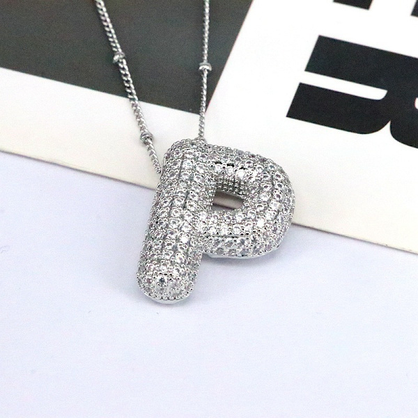 Bokstavshänge Mässing Bubble Letter Halsband Temperament Mode 26 Engelska Bokstav Halsband silver P