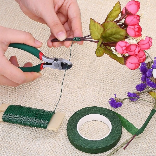 Blomsterbindingsværktøjssæt, blomstertape, stammewrap 1/2 tomme gange 30 yards, 22 gauge grøn paddeltråd og 4 1/2 tommer trådskærer