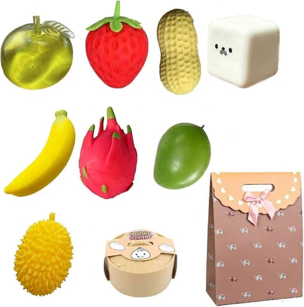 9-pack Squishy Squeeze Set-Klassisk Långsam Resning Squishy av Squeeze Jordgubbsknyte Äpple Banan Squishies Olika Designer, Töjbar Sensorisk A-9pcs-random