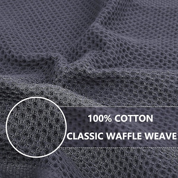 100% Bomuld Vaffelvævet Køkkenviskestykker, Ultra Bløde Absorberende Hurtigtørrende Viskestykker, 30x30 cm, 6-pak, Mørkegrå