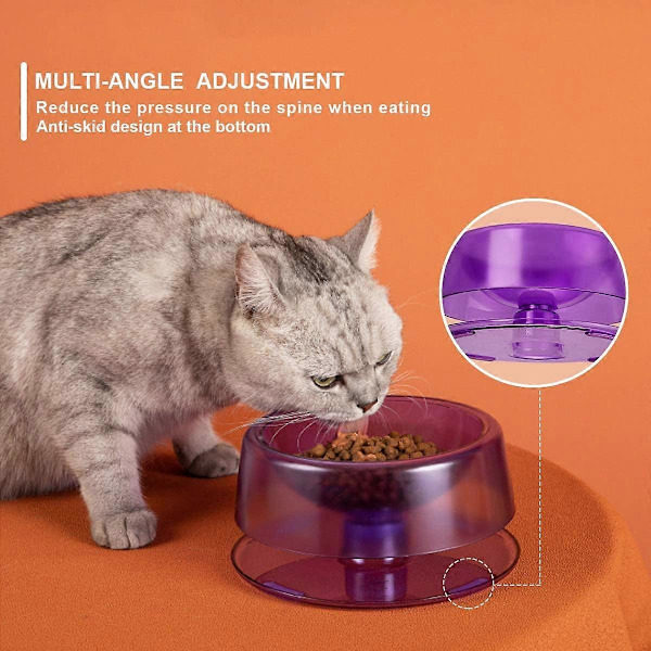 Plastskål för katt och hund 420ml, 0–22° Upphöjd och vinklad kattskål, Anti-kräkningsskål för katt med halkskydd (Lila)
