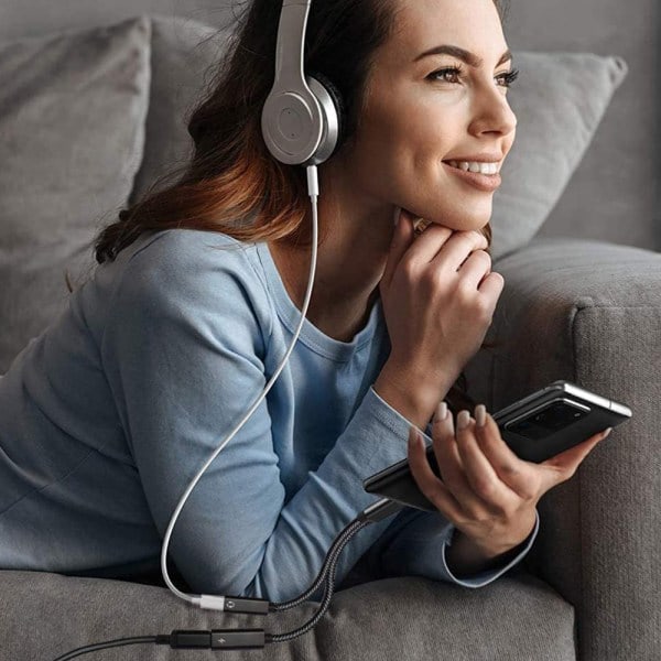 USB C Splitter, Flerbruks, Ladehodetelefoner Begge